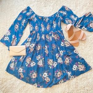 Torrid Navy Floral Off Shoulder Challi Smock Dress